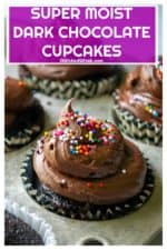 These super moist dark chocolate cupcakes are easy to make and packed with tons of dark chocolate flavor. Made with everyday pantry ingredients like dark cocoa powder and topped with chocolate buttercream, this is the BEST chocolate cupcake recipe you have been looking for. #chocolatecupcakes #chocolatecupcakesmoist #chocolatecupcakesfromscratch #chocolatecupcakeswithcoffee #homemadechocolatecupcakes #chocolatecupcakeseasy #chocolatecupcakeseasybuttercreamfrosting #darkchocolatecupcakeseasy