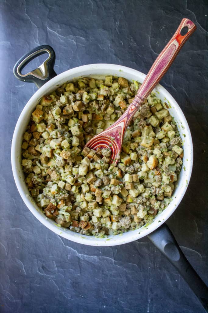 stirred stuffing ready to bake
