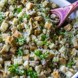 traditional stuffing in a pan