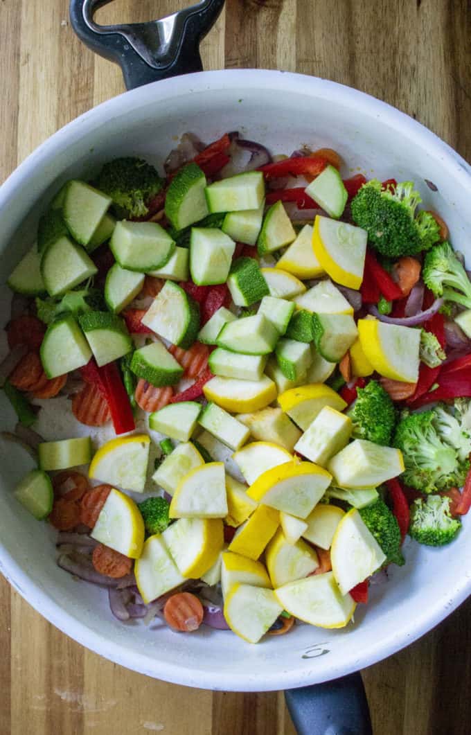 zucchini and squash in the skillet