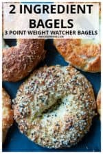 This easy homemade bagel recipe delivers chewy, delicious fresh baked bagels without the guilt. Made using just self rising flour and Greek yogurt, these 2 Ingredient Bagels are only 3 Weight Watcher points per bagel and are a tasty healthier alternative to regular bagels. #2ingredientbagels #ww2ingredientbagels #weightwatchers2ingredientbagels #2ingredientbagelsgreekyogurt #weightwatchers3pointbagels #ww3pointbagels