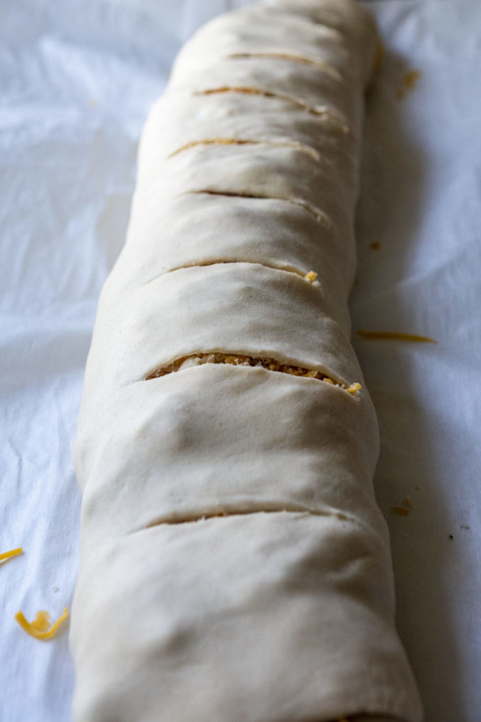 rolled up ham and cheese stromboli