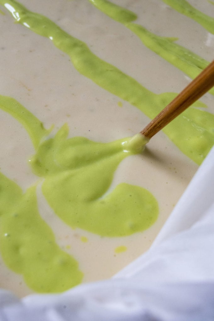 swirling colored cheesecake lines with chopstick
