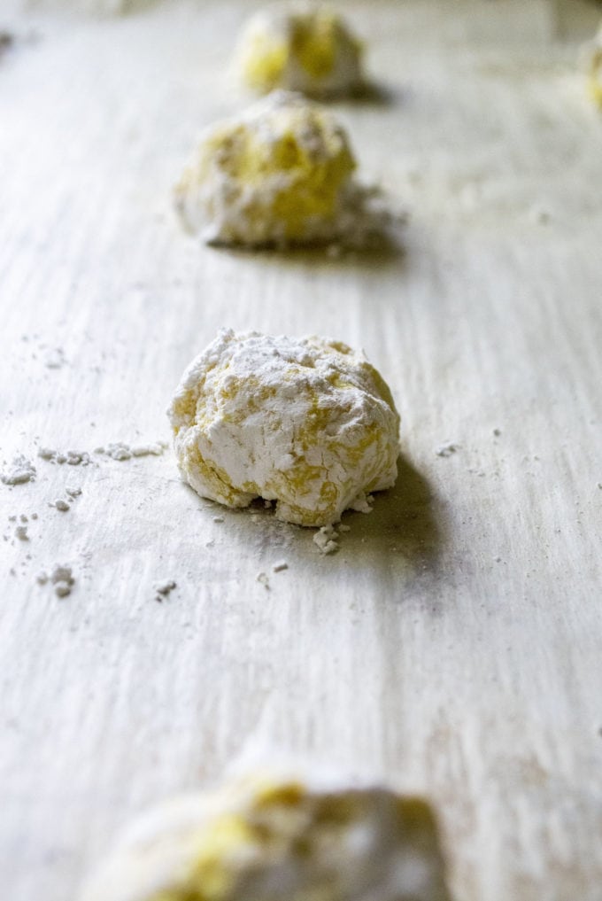 lemon cookie rolled in powdered sugar