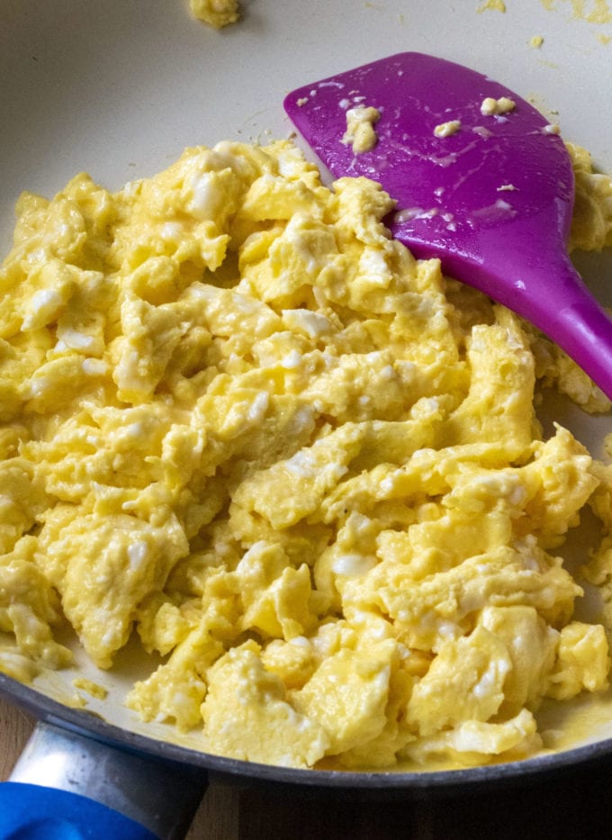 scrambled eggs in a skillet