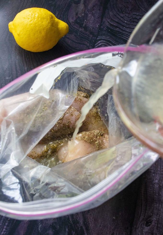 lemon marinade ingredients in a zip top bag