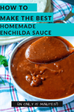 This is the BEST homemade enchilada sauce recipe! Rich, thick and quick to make, this spicy red enchilada sauce will blow the canned stuff right out of your pantry! #enchiladasauce #enchiladasaucehomemade #enchildasaucerecipe #enchiladasaucehomemademexican #enchiladasauceeasy