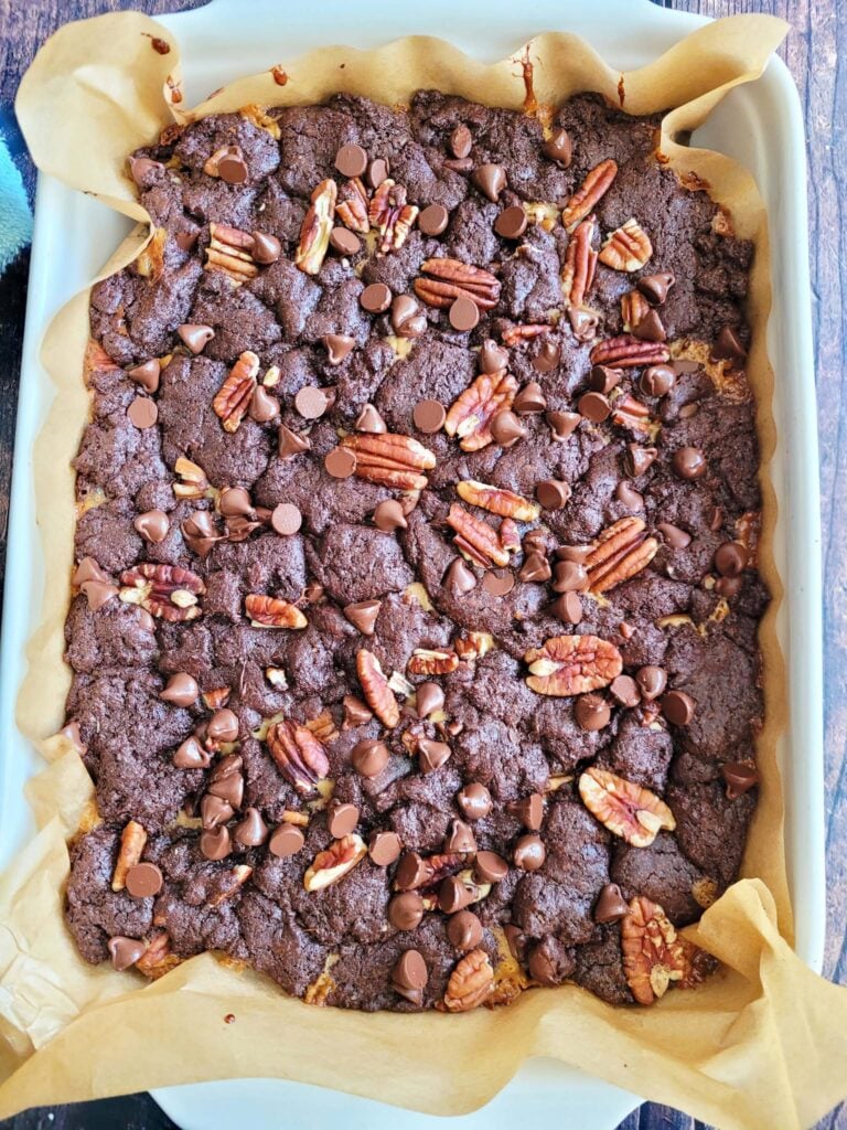 cooked homemade turtle brownies