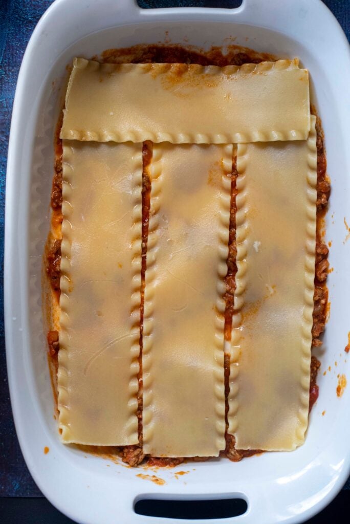 layering noodles in a pan