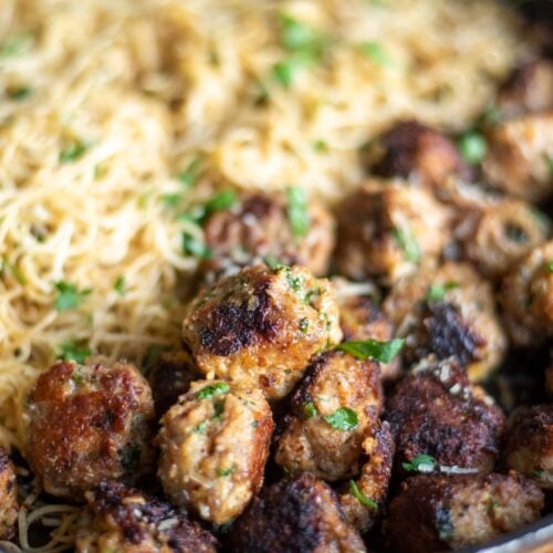 italian sausage and ground turkey metballs with pasta and fresh herbs
