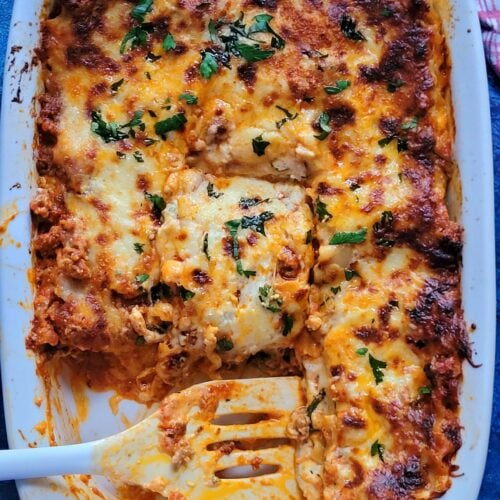 pan of cooked homemade lasagna