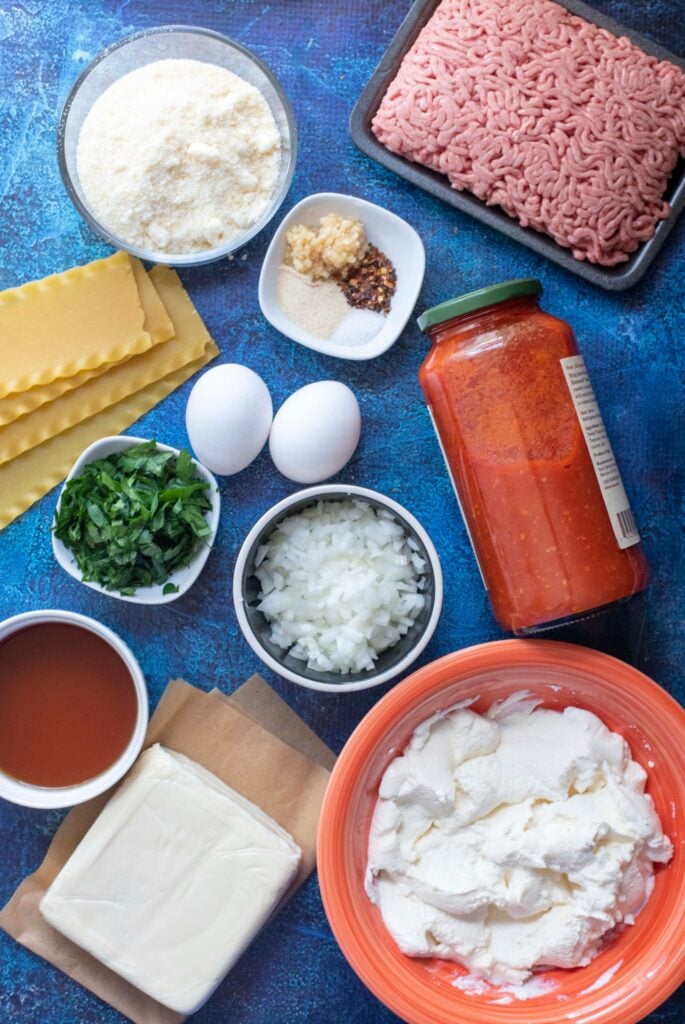 all the ingredients for family style lasagna