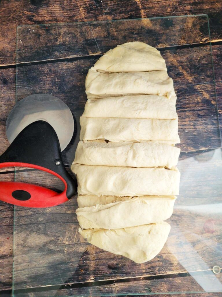 bagel dough cut into 8 pieces