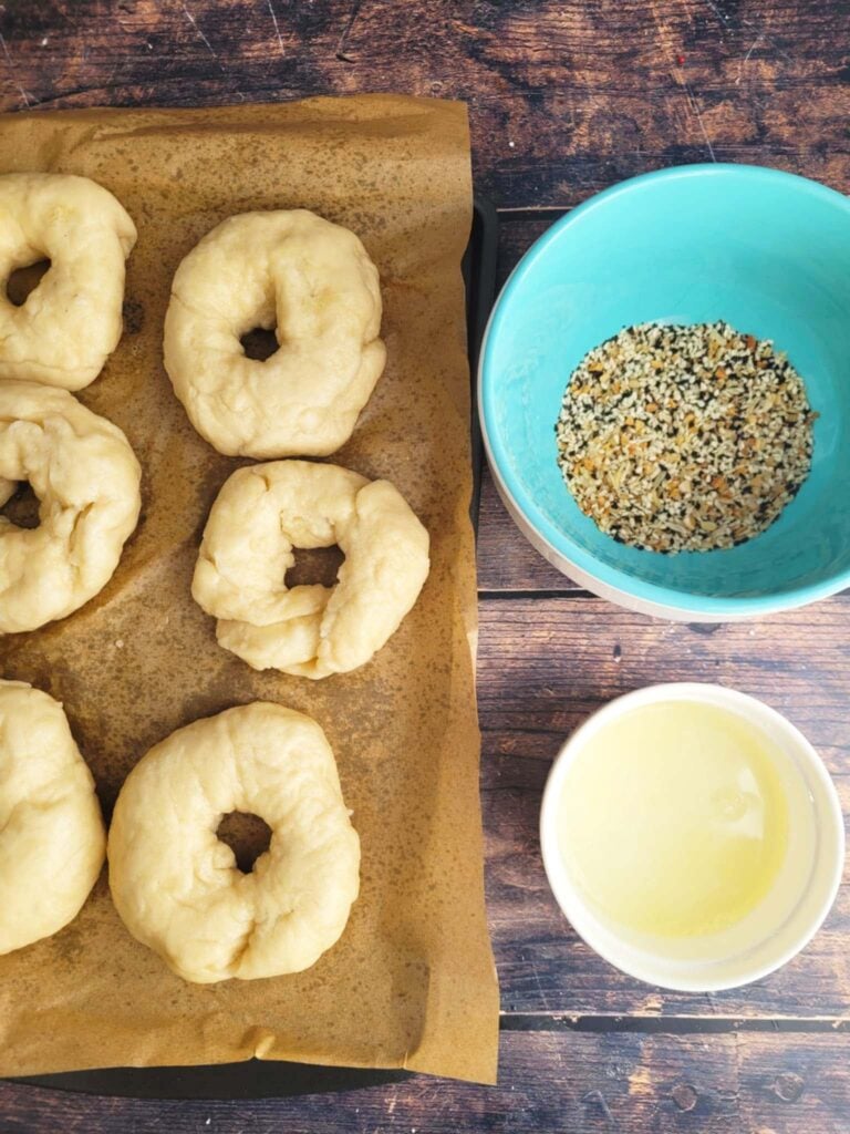sourdough bagels ready to have toppings added