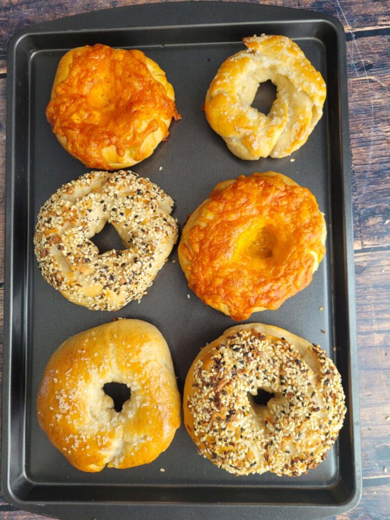 tray of baked sourdough bagels
