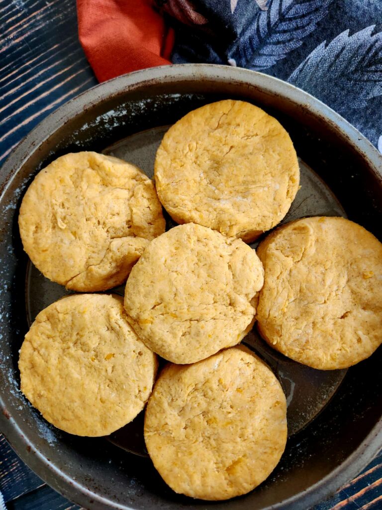 sweet potato biscuits in a baking pan