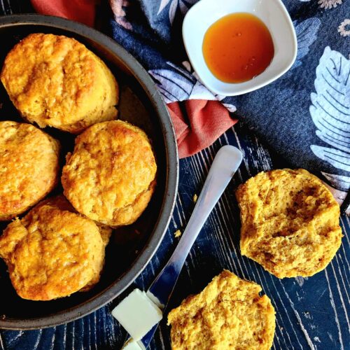 Southern-style Sweet Potato Buttermilk Biscuits brushed with warm honey butter. Flaky, easy, and perfect for Thanksgiving, brunch, or any cozy fall gathering.