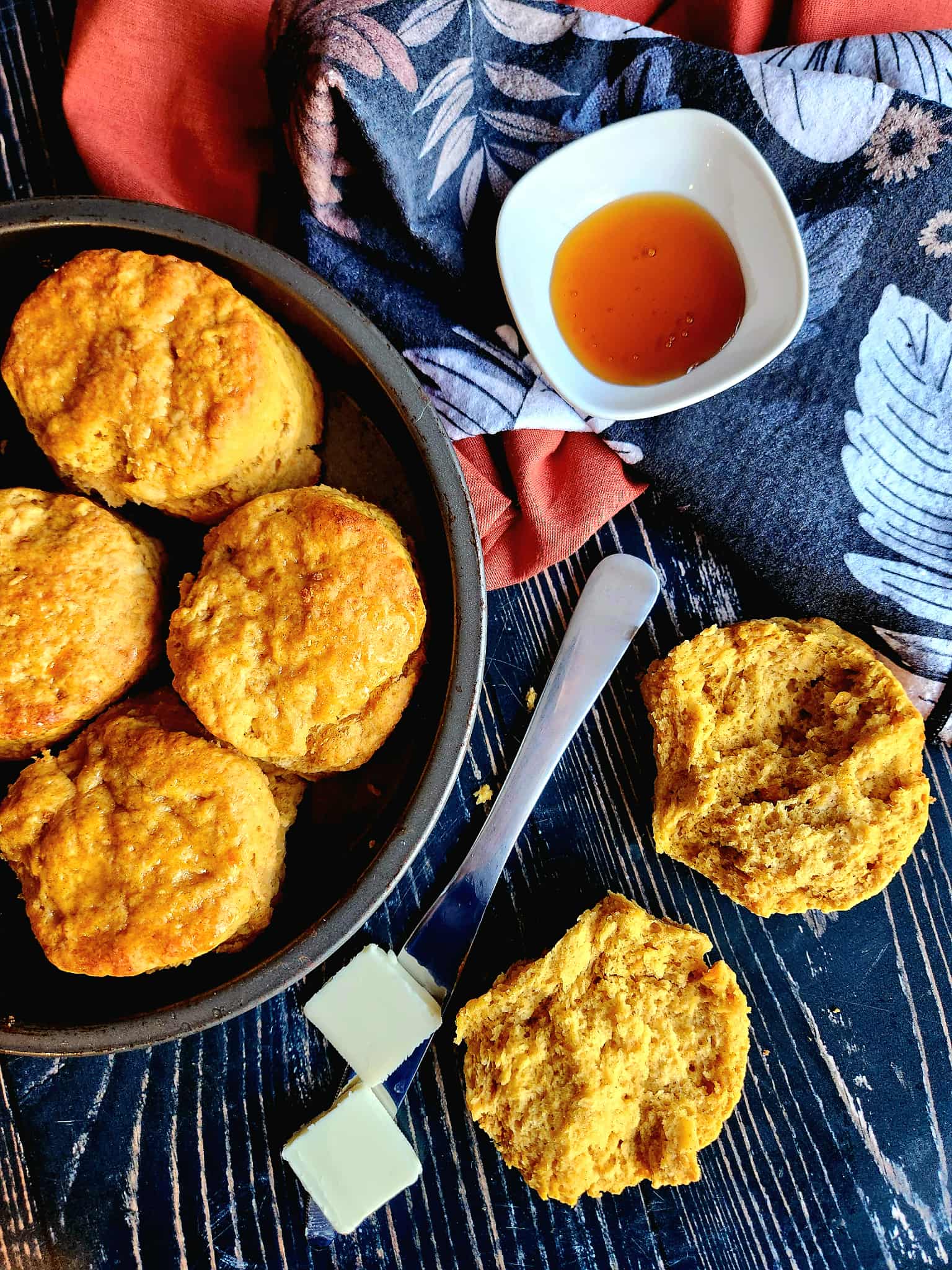 Southern-style Sweet Potato Buttermilk Biscuits brushed with warm honey butter. Flaky, easy, and perfect for Thanksgiving, brunch, or any cozy fall gathering.