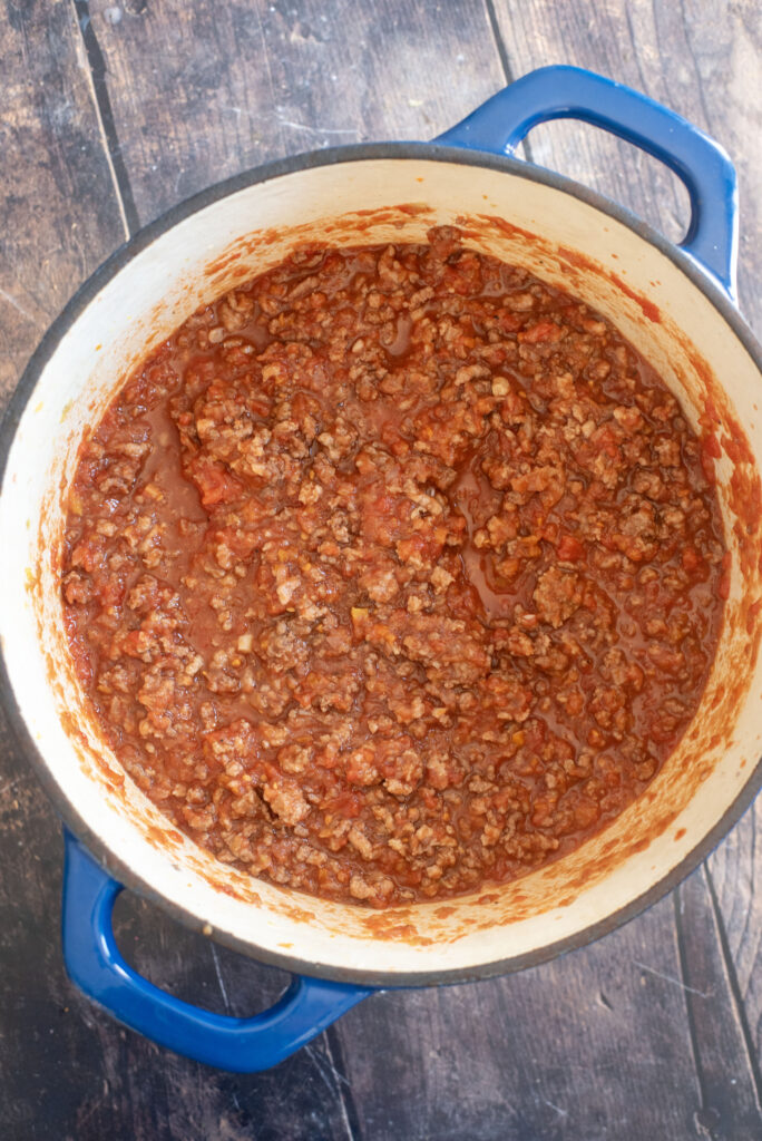 Hearty homemade spaghetti sauce bolognese ready for pasta night