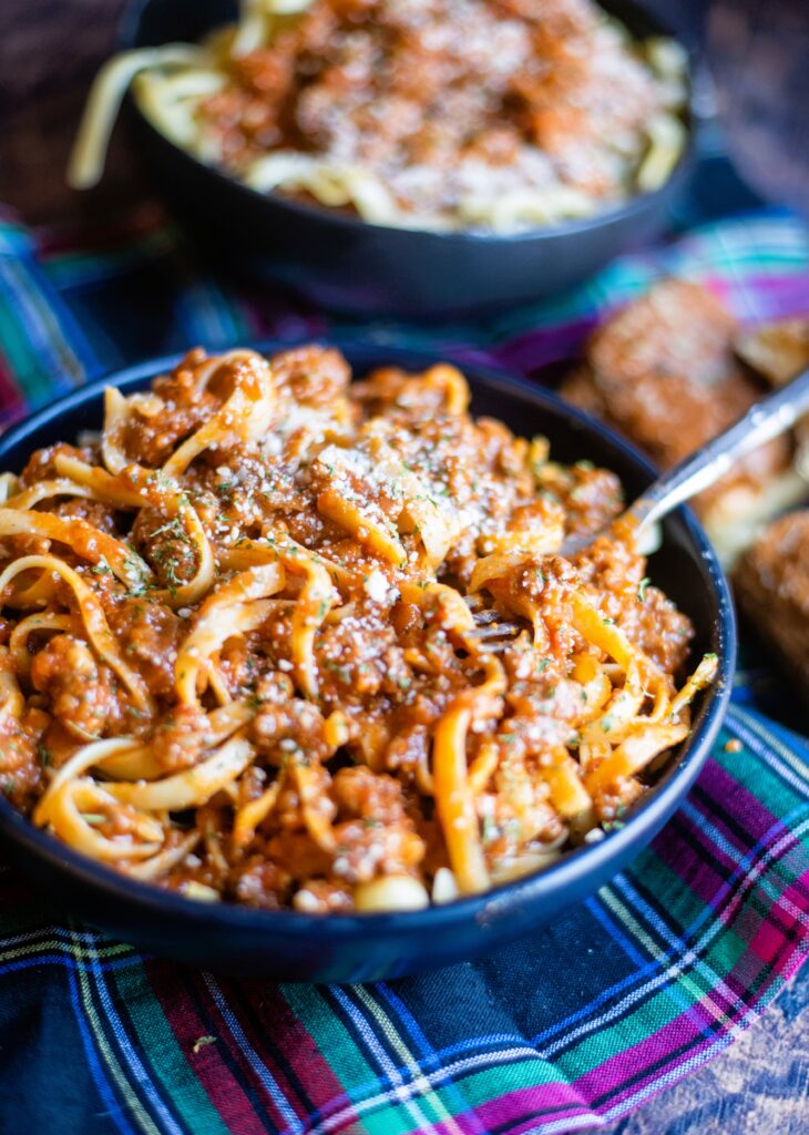 Hearty homemade spaghetti sauce bolognese ready for pasta night
