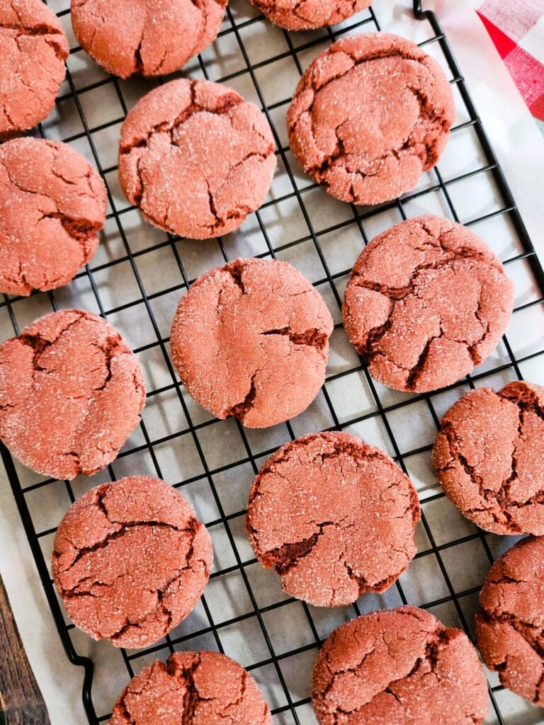 tray of red velvet cookies