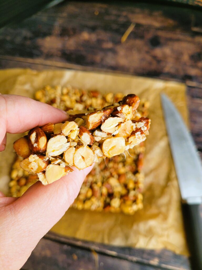 sideview of almond crunch bar
