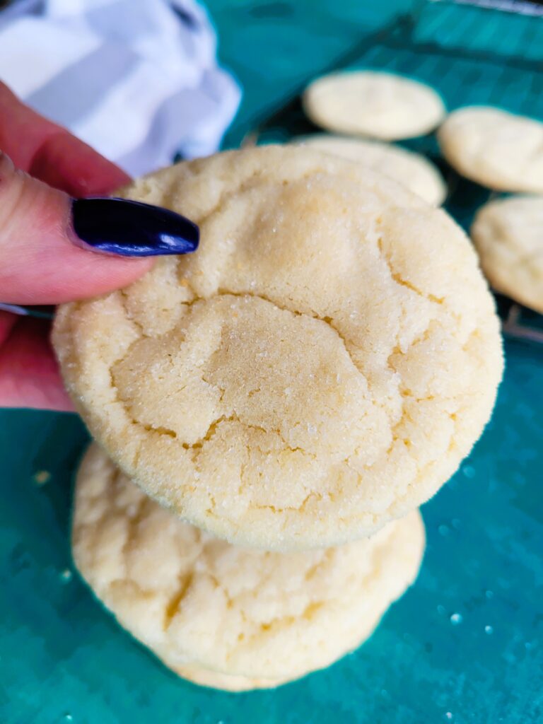 Single sugar cookie with golden edges and soft center